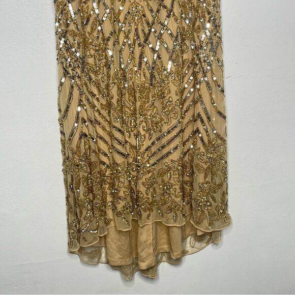 Mac Duggal 4715 Size 12 Embellished Fringe Cap Sleeve Trumpet Gown, Light Gold - Picture 8 of 10